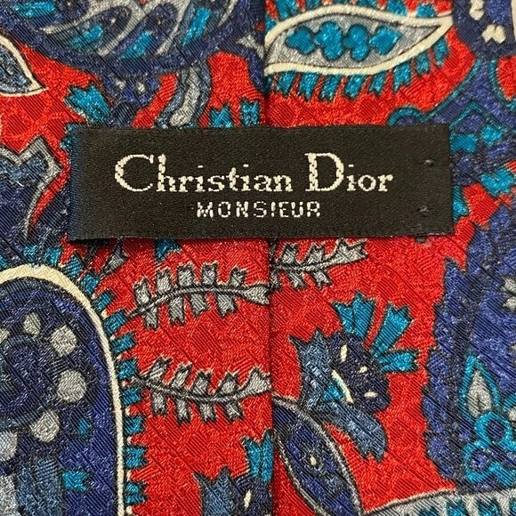 Christian Dior Monsieur Men's tie in red blue and white paisley polyester - Picture 3 of 8